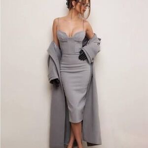 House of CB Sophisticated Gray Midi Dress small Kiki gray bodycon bustier corset